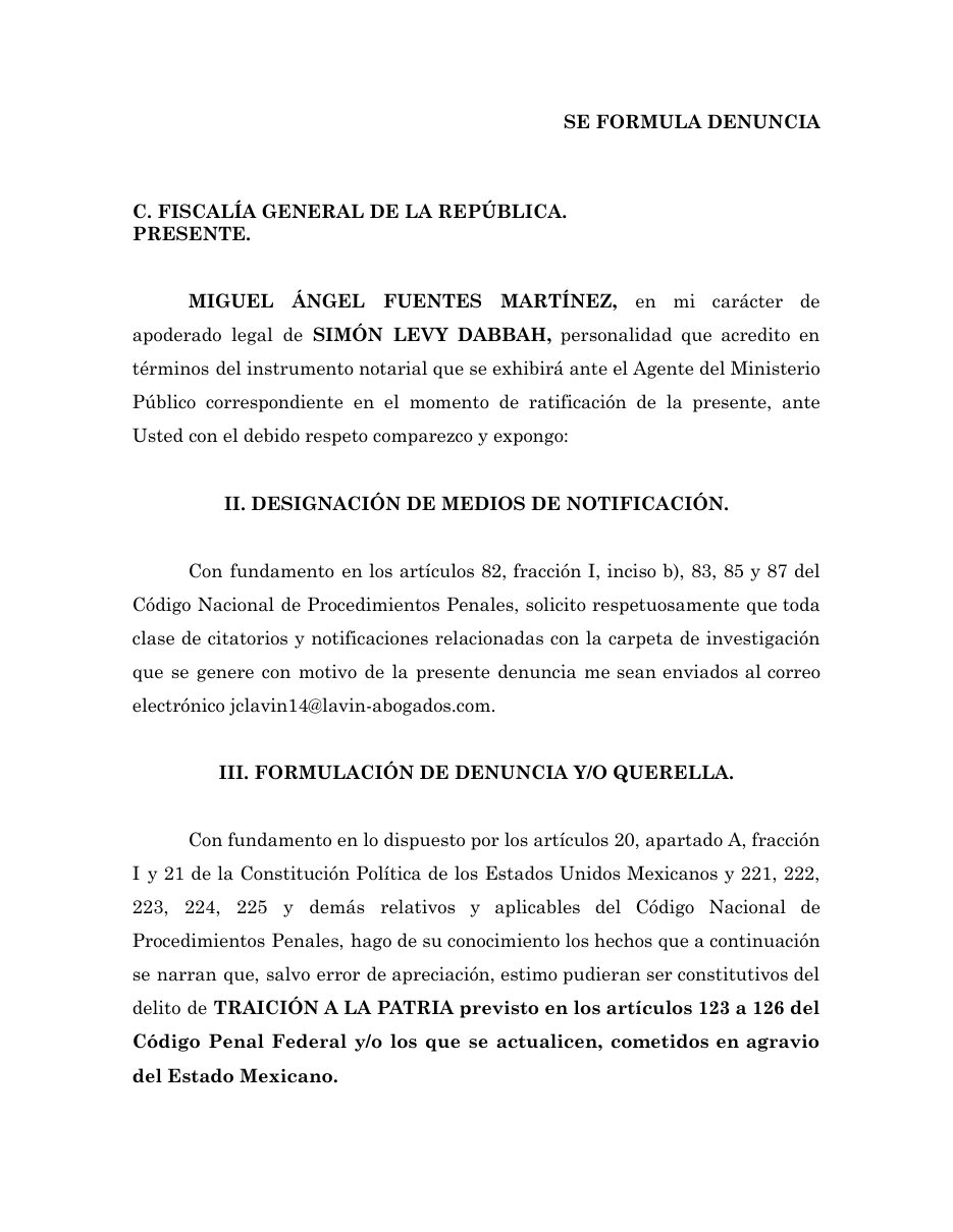 Denuncia FGR, página 1